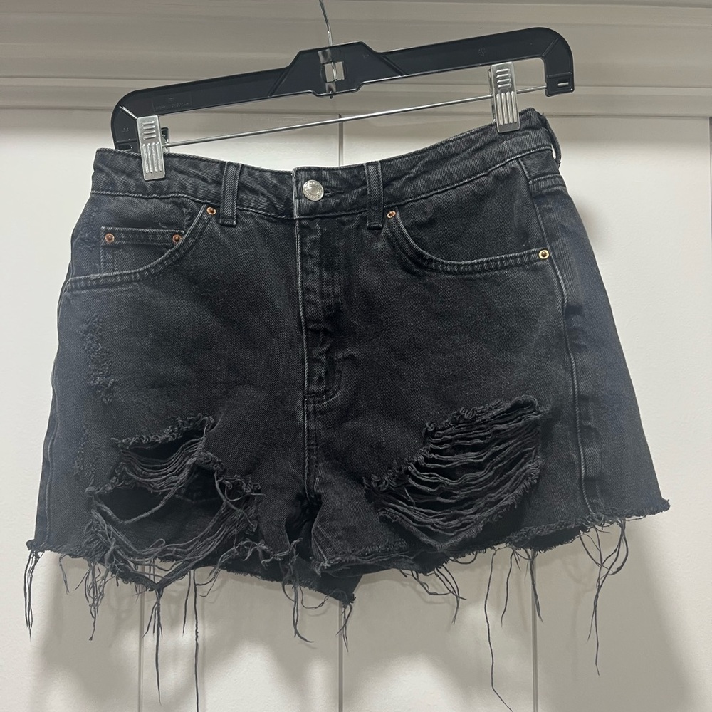 Top Shop Moto Mom Shorts Size US 6 Black Distressed
